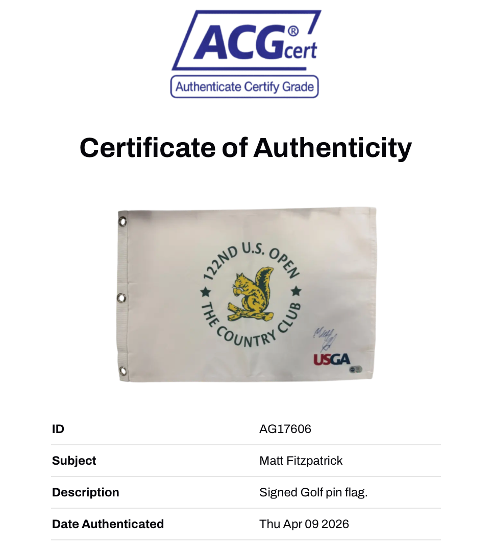 MATT FITZPATRICK SIGNED GOLF US OPEN 2022 WIN PIN FLAG (ACG CERT AG17606)-2