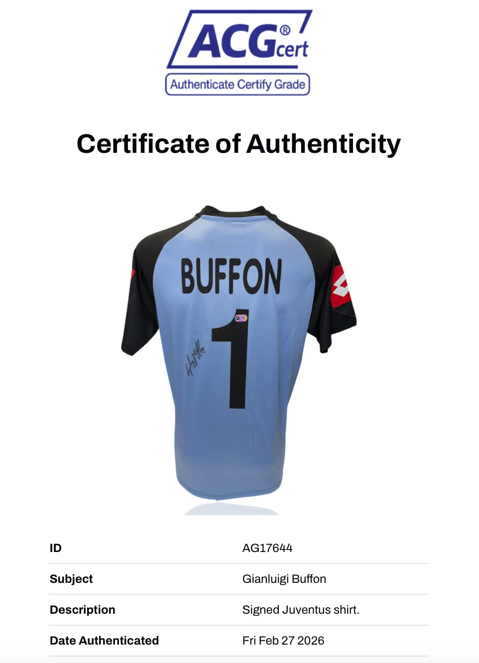 GIANLUIGI BUFFON SIGNED 2002/03 JUVENTUS GOALKEEPER SHIRT (ACG CERT AG17644)-2