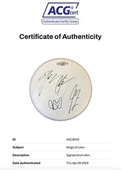 KINGS OF LEON BAND SIGNED 12" DRUMSKIN (ACG CERT AG18045)-2