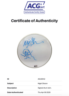 NIGEL OLSSON THE ELTON JOHN BAND SIGNED 12" DRUMSKIN (ACG CERT AG18042)-2