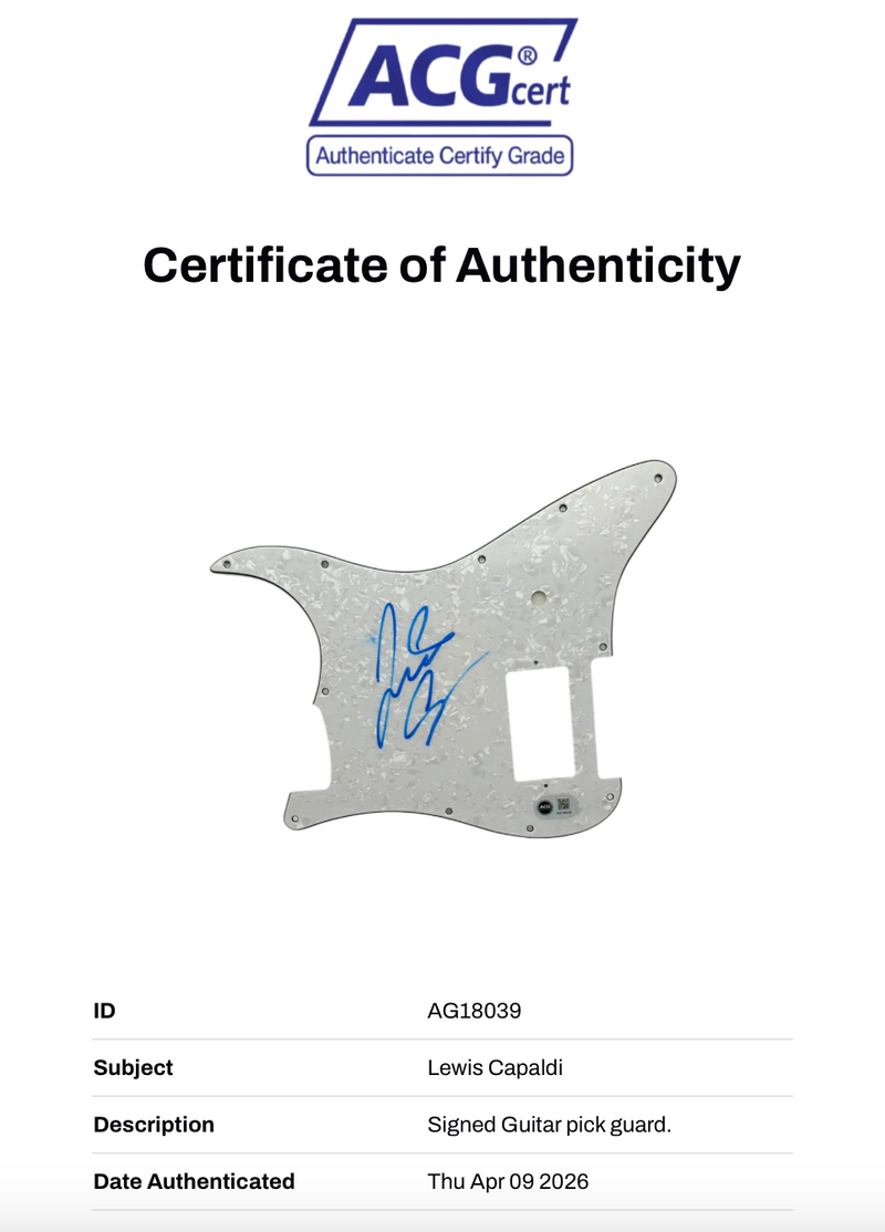 LEWIS CAPALDI SIGNED GUITAR PICK GUARD (ACG CERT AG18039)-2