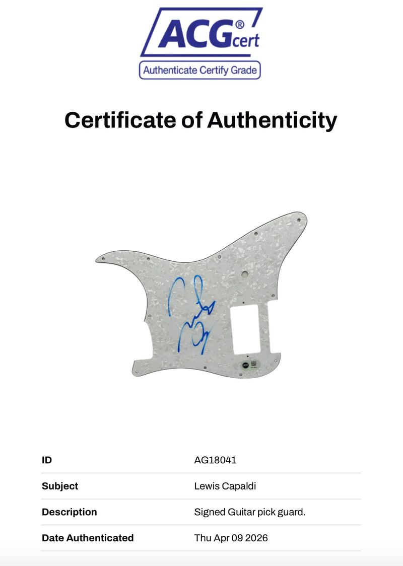 LEWIS CAPALDI SIGNED GUITAR PICK GUARD (ACG CERT AG18041)-2