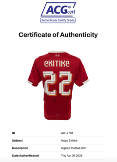 HUGO EKITIKE SIGNED 2025/26 LIVERPOOL FC HOME CUP SHIRT (ACG CERT AG17781)-2