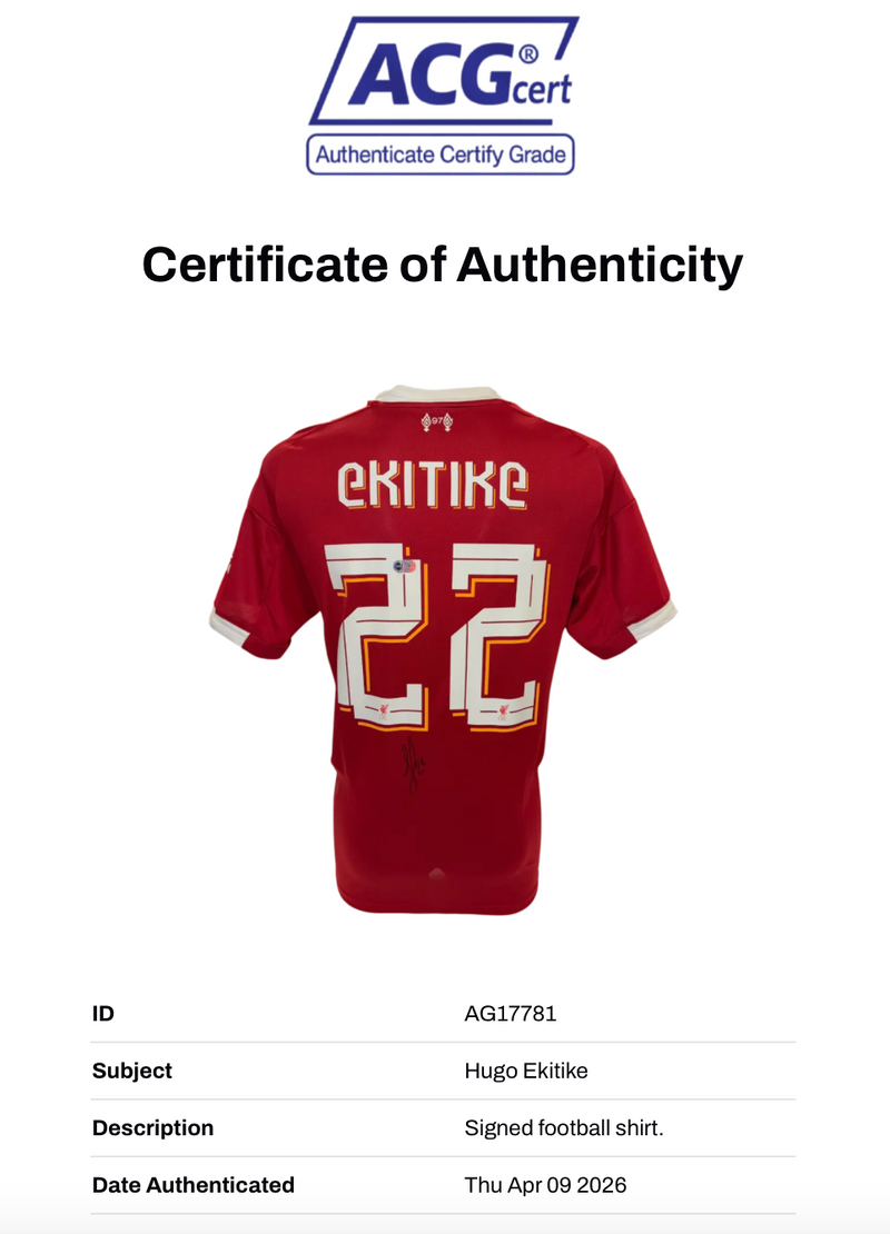 HUGO EKITIKE SIGNED 2025/26 LIVERPOOL FC HOME CUP SHIRT (ACG CERT AG17781)-2