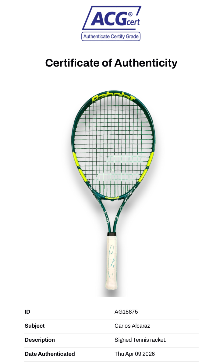 CARLOS ALCARAZ SIGNED BABOLAT WIMBLEDON WINNER TENNIS RACKET (ACG CERT AG18875)