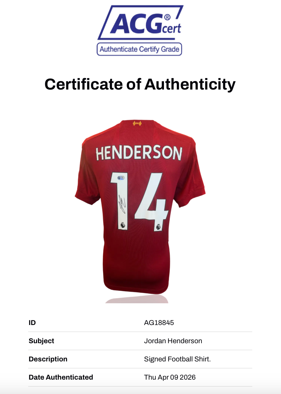 JORDAN HENDERSON SIGNED 19/20 LIVERPOOL LEAGUE WINNERS SHIRT (ACG CERT AG18845)-2