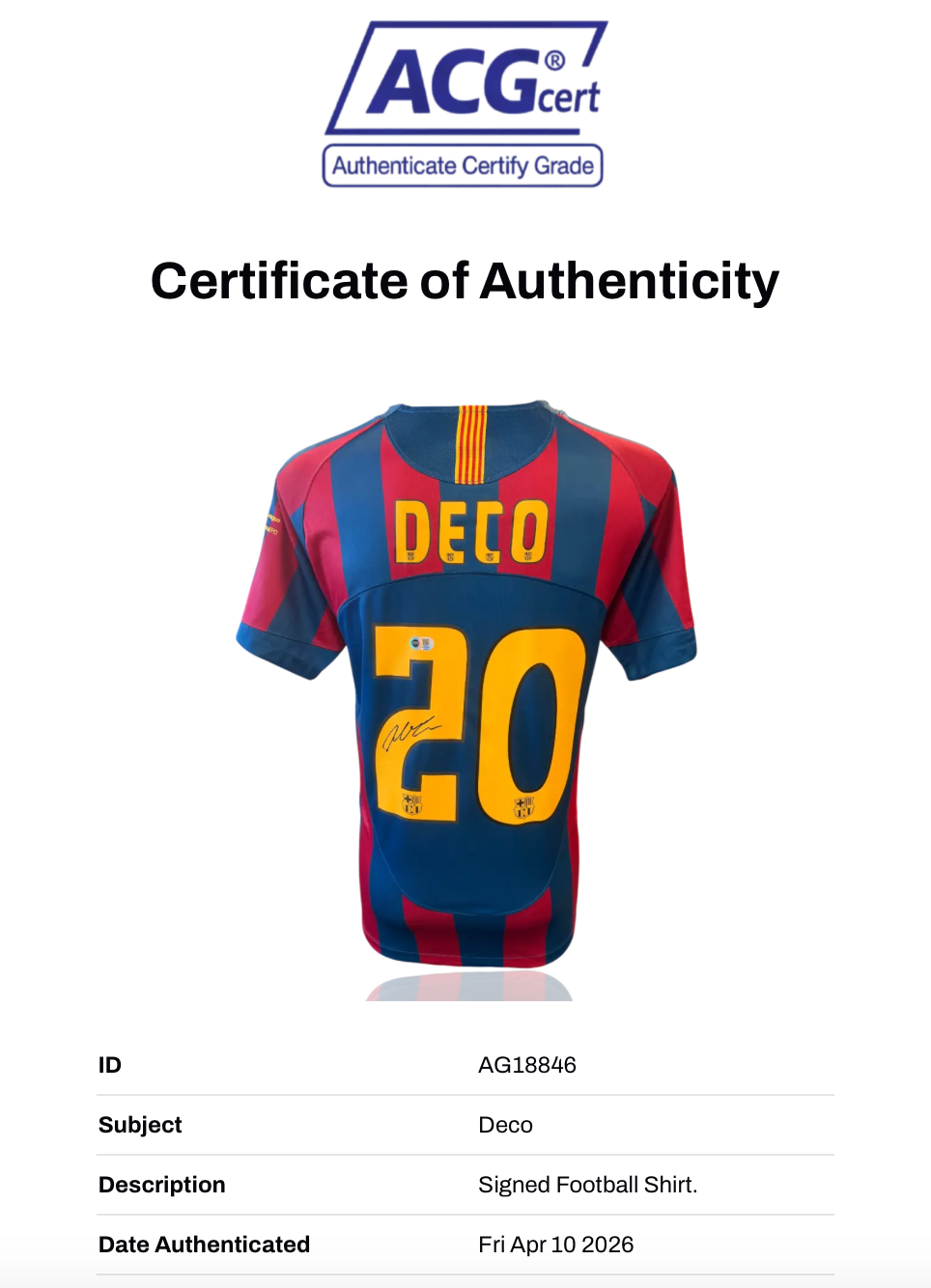 DECO SIGNED FC BARCELONA 2005/06 HOME UCL SHIRT (ACG CERT AG18846)-2