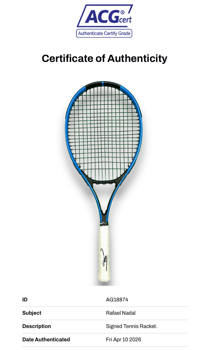 RAFAEL NADAL SIGNED ARTENGO TENNIS RACKET WIMBLEDON LEGEND (ACG CERT AG18874)
