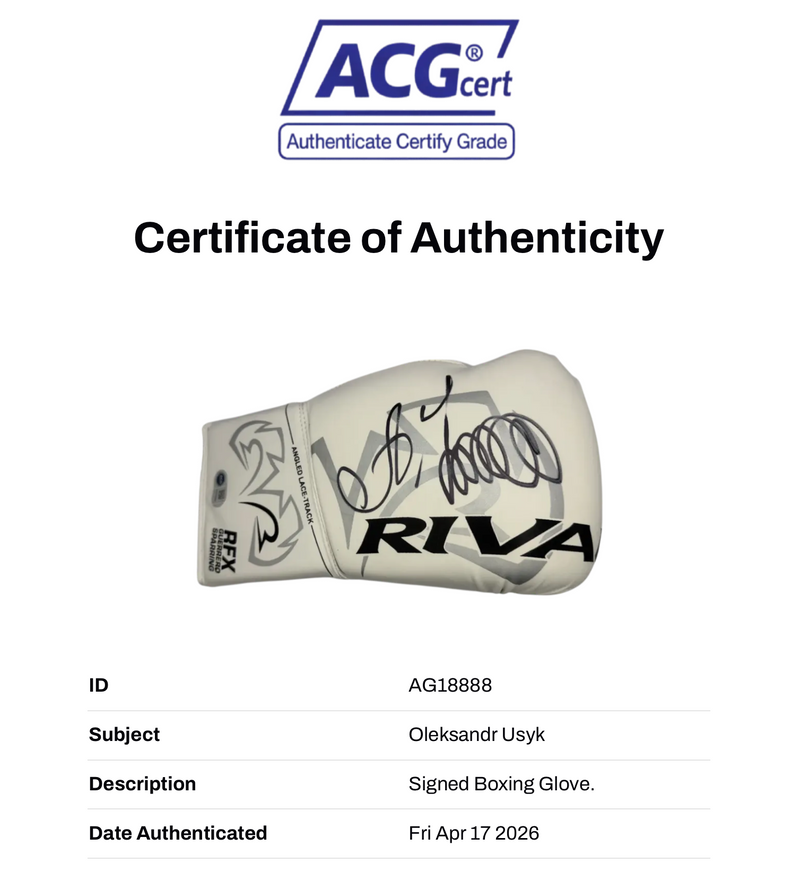 OLEKSANDR USYK SIGNED WHITE RIVAL BOXING GLOVE UNDISPUTED CHAMP (ACG CERT AG18888)-3