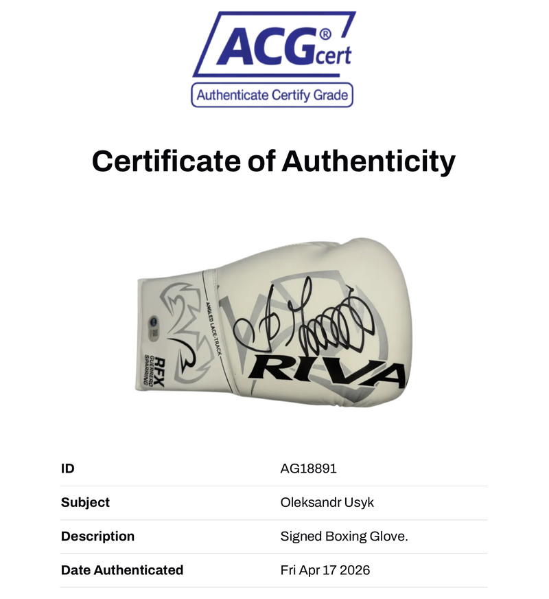 OLEKSANDR USYK SIGNED WHITE RIVAL BOXING GLOVE UNDISPUTED CHAMP (ACG CERT AG18891)-3