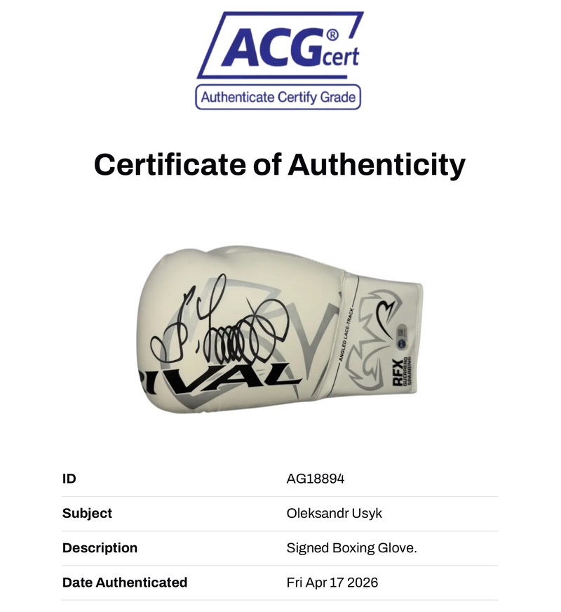 OLEKSANDR USYK SIGNED WHITE RIVAL BOXING GLOVE UNDISPUTED CHAMP (ACG CERT AG18894)-3