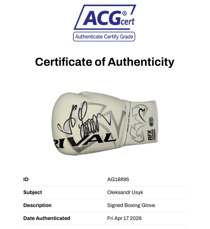 OLEKSANDR USYK SIGNED WHITE RIVAL BOXING GLOVE UNDISPUTED CHAMP (ACG CERT AG18895)-3
