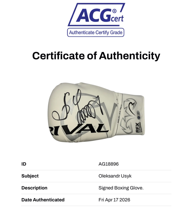 OLEKSANDR USYK SIGNED WHITE RIVAL BOXING GLOVE UNDISPUTED CHAMP (ACG CERT AG18896)-3