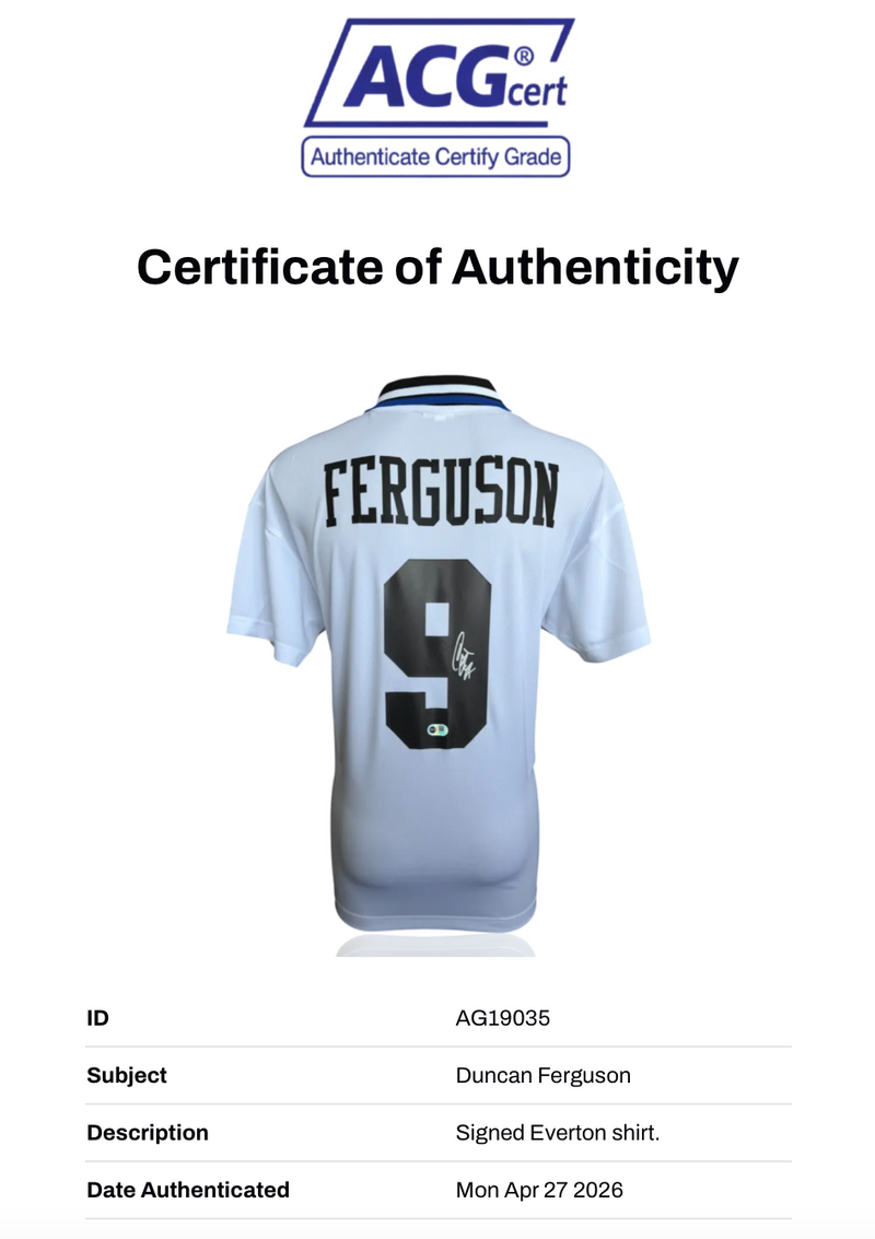 DUNCAN FERGUSON SIGNED EVERTON FC 1995 AWAY SHIRT (ACG CERT AG19035)-2