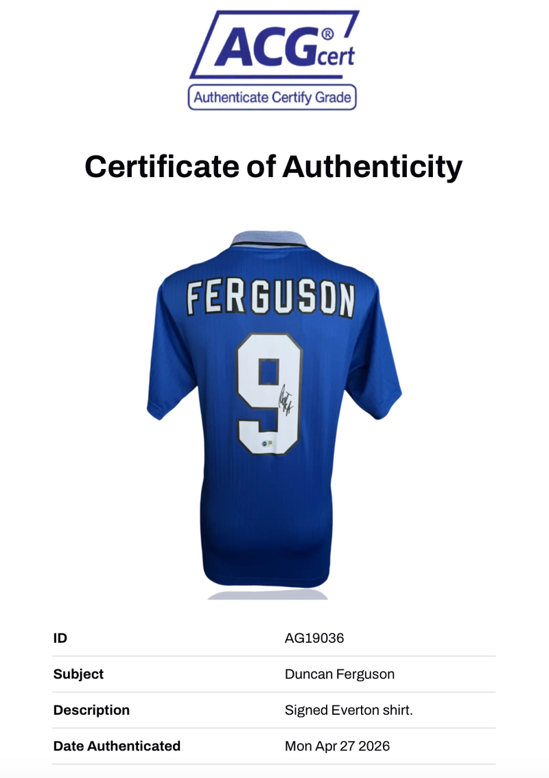 DUNCAN FERGUSON SIGNED EVERTON FC 1995 FA CUP HOME SHIRT (ACG CERT AG19036)-2