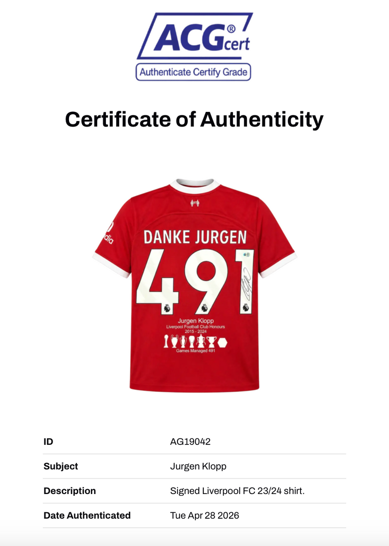 JURGEN KLOPP SIGNED 23/24 LIVERPOOL DANKE JURGEN 491 SHIRT (ACG CERT AG19042)-2