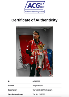 JURGEN KLOPP SIGNED LIVERPOOL FC CHAMPIONS 19/20 16x12 PHOTO (ACG CERT AG19025)-2