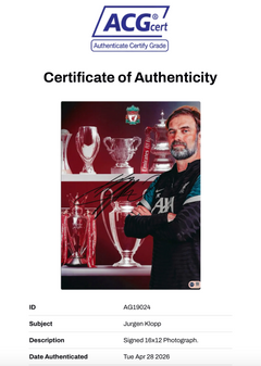 JURGEN KLOPP SIGNED LIVERPOOL FC 16x12 EVERY TROPHY PHOTO (ACG CERT AG19024)-2