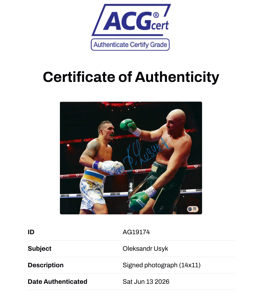 OLEKSANDR USYK SIGNED 16x12 USYK FURY CHAMP PHOTO (ACG CERT AG19174)