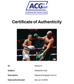 OLEKSANDR USYK SIGNED 16x12 USYK FURY CHAMP PHOTO (ACG CERT AG19174)-2