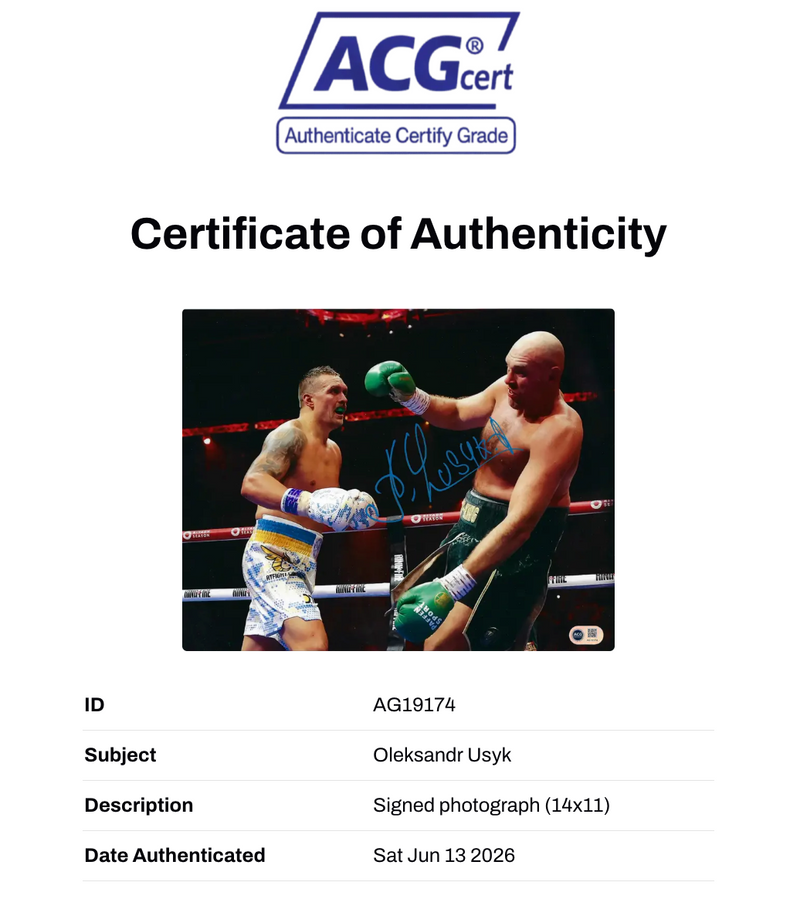 OLEKSANDR USYK SIGNED 16x12 USYK FURY CHAMP PHOTO (ACG CERT AG19174)-2