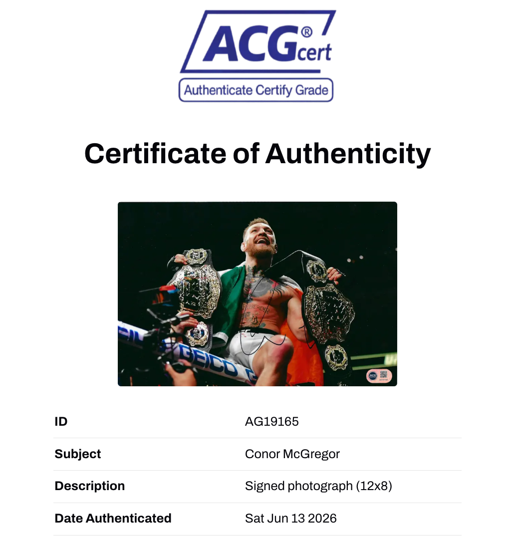 CONOR MCGREGOR SIGNED 12X8 PHOTOGRAPH UFC NOTORIOUS (ACG CERT AG19165)