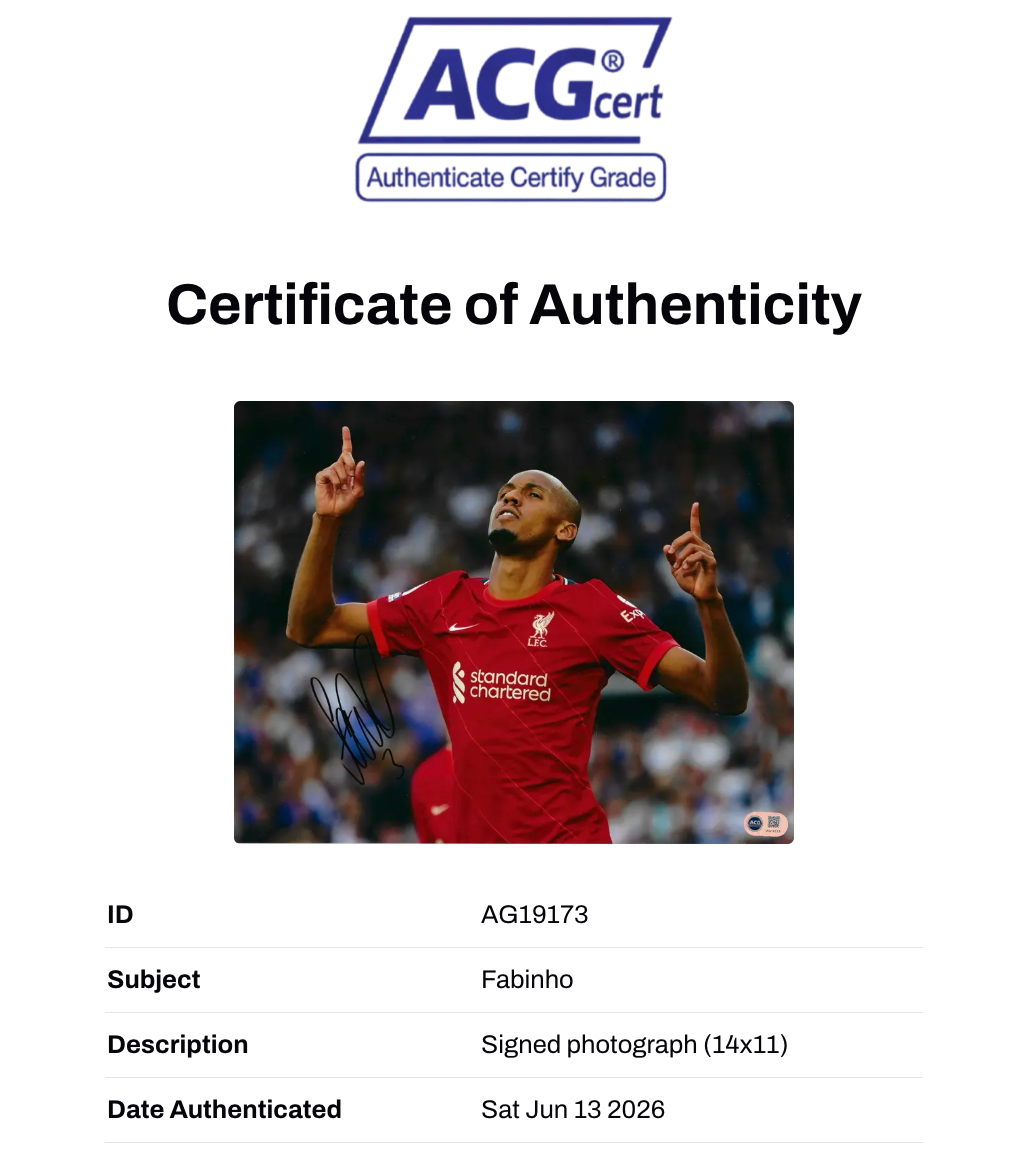FABINHO SIGNED 14x11 LIVERPOOL FC CELEBRATION PHOTO (ACG CERT AG19173)-2