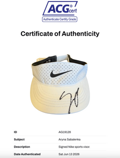 ARYNA SABALENKA SIGNED NIKE WHITE TENNIS CAP (ACG CERT AG19128)-2