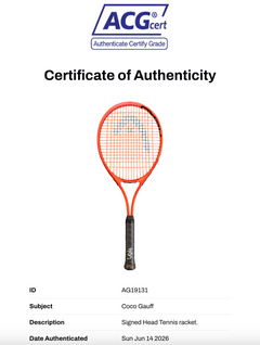 COCO GAUFF SIGNED RED HEAD ATTITUDE TENNIS RACKET (ACG CERT AG19131)-3