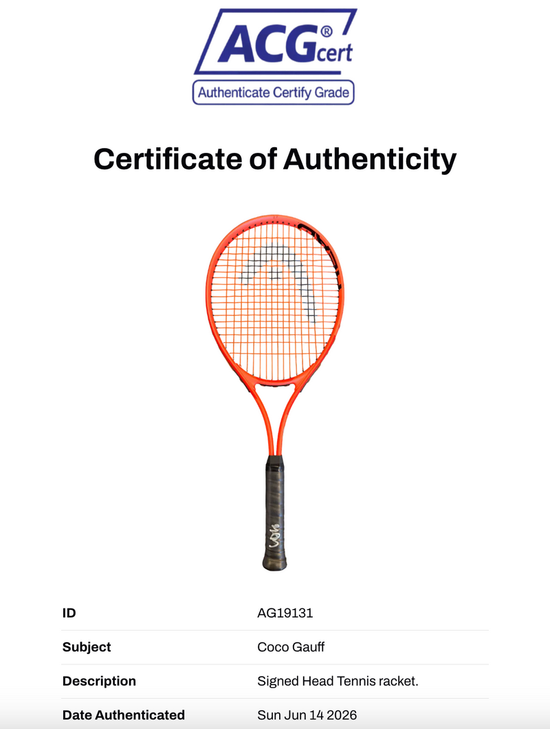 COCO GAUFF SIGNED RED HEAD ATTITUDE TENNIS RACKET (ACG CERT AG19131)-3