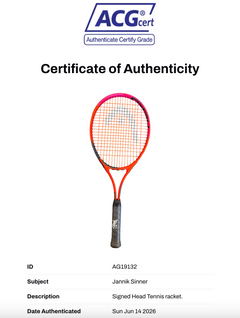 JANNIK SINNER SIGNED RED HEAD ATTITUDE TENNIS RACKET (ACG CERT AG19132)-3