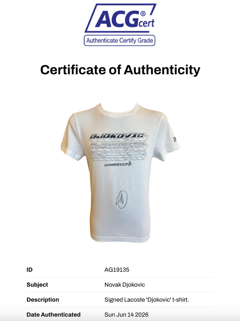 NOVAK DJOKOVIC SIGNED LACOSTE DJOKOVIC TENNIS T-SHIRT (ACG CERT AG19135)-2