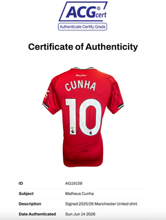 MATHEUS CUNHA SIGNED 2025/26 MANCHESTER UTD HOME SHIRT (ACG CERT AG19158)-2