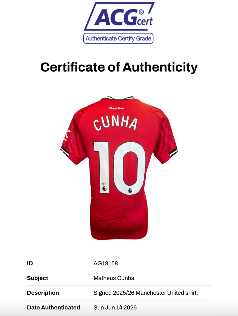 MATHEUS CUNHA SIGNED 2025/26 MANCHESTER UTD HOME SHIRT (ACG CERT AG19158)-2