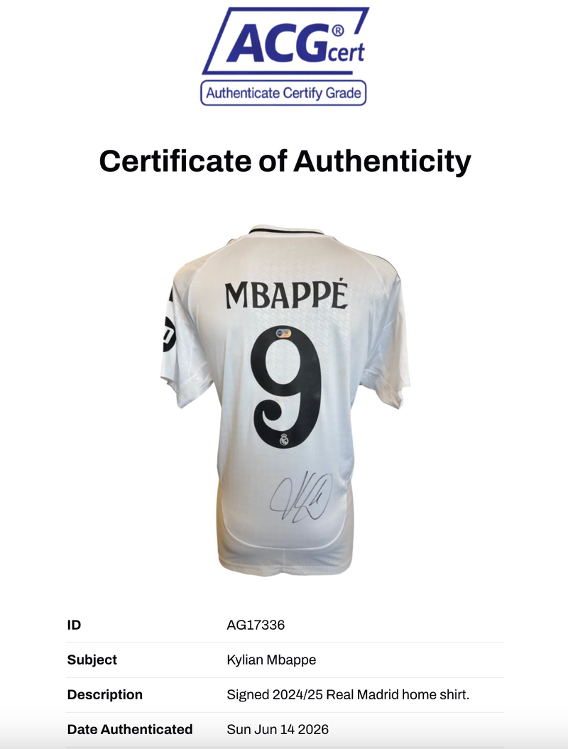 KYLIAN MBAPPE SIGNED 2024/25 REAL MADRID HOME SHIRT (ACG CERT AG17336)-2