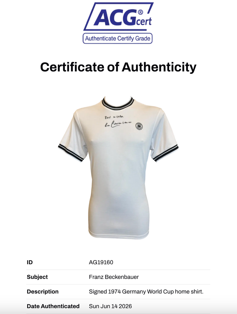 FRANZ BECKENBAUER SIGNED 1974 GERMANY WORLD CUP HOME SHIRT (ACG CERT AG19160)-2