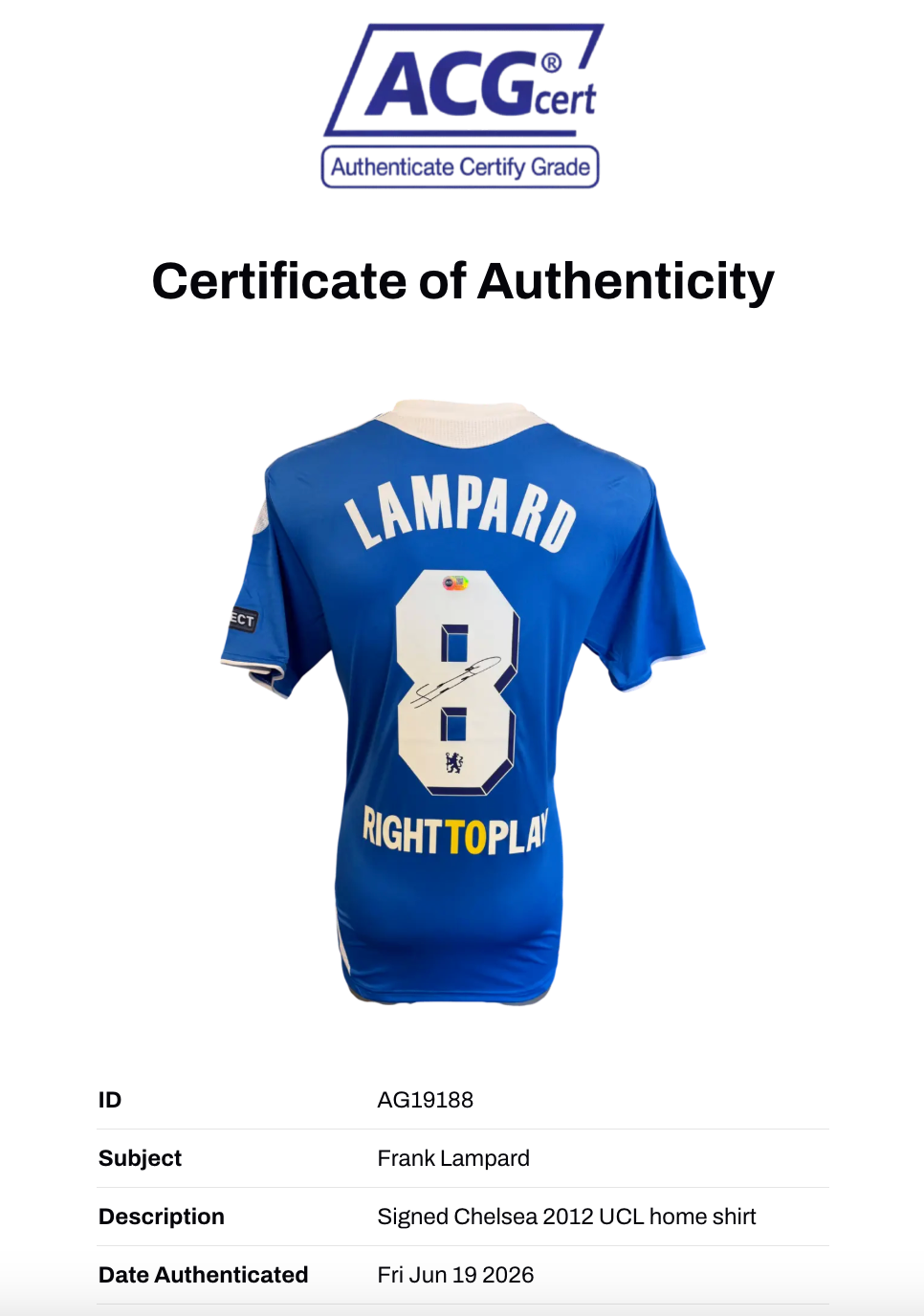 FRANK LAMPARD SIGNED CHELSEA MUNICH 2012 UCL WINNERS SHIRT (ACG CERT AG19188)-2