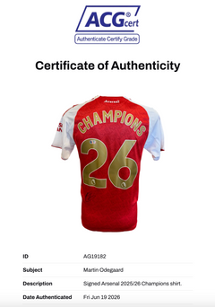 MARTIN ODEGAARD SIGNED ARSENAL CHAMPIONS 25/26 HOME SHIRT (ACG CERT AG19182)-2