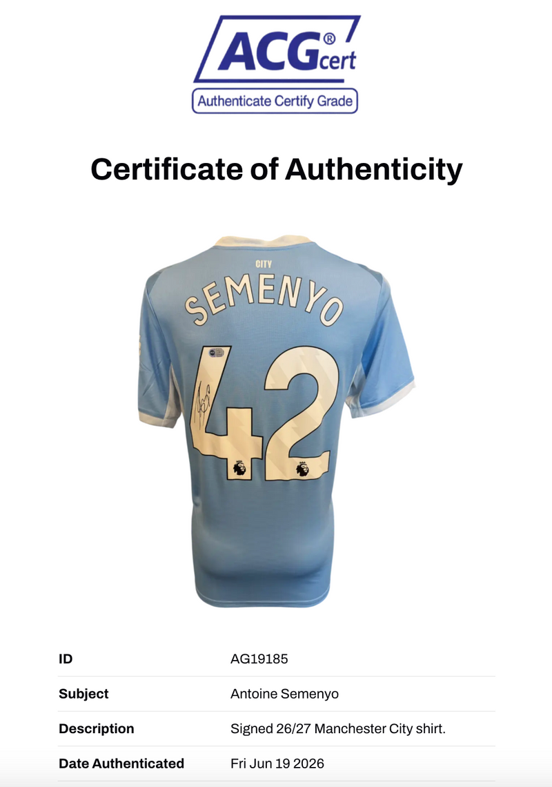ANTOINE SEMENYO SIGNED MANCHESTER CITY FC 26/27 HOME SHIRT (ACG CERT AG19185)-2