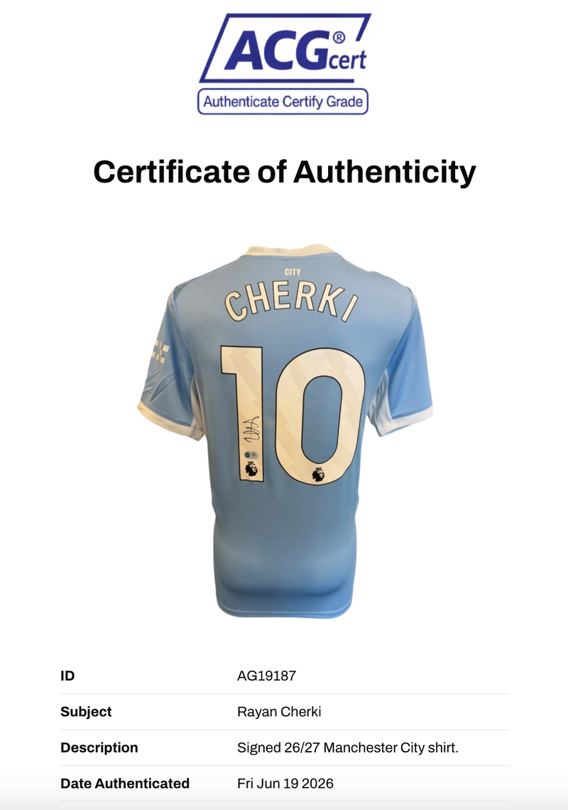 RAYAN CHERKI SIGNED MANCHESTER CITY FC 2026/27 HOME SHIRT (ACG CERT AG19187)-2