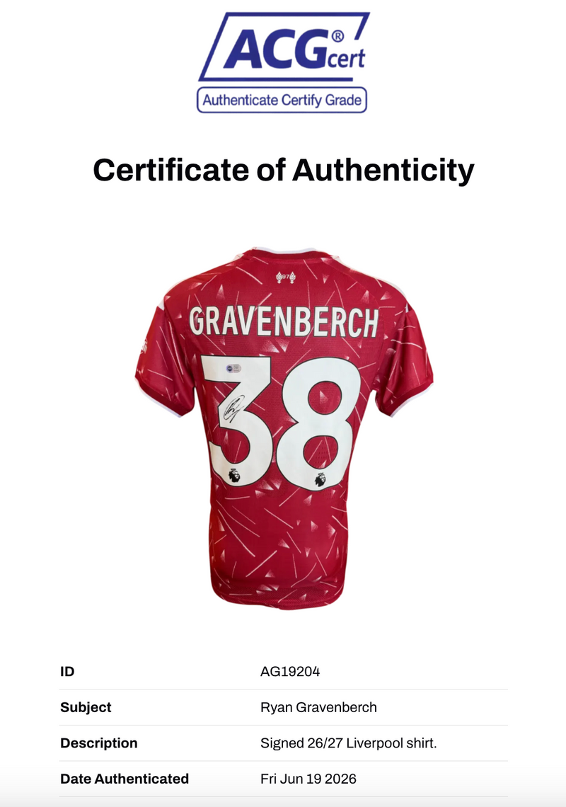 RYAN GRAVENBERCH SIGNED LIVERPOOL FC 2026/27 HOME SHIRT (ACG CERT AG19204)-2