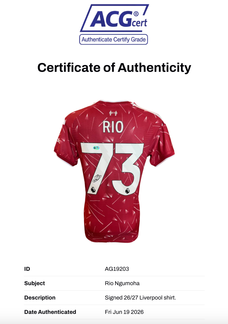 RIO NGUMOHA SIGNED 2026/27 LIVERPOOL FC HOME SHIRT (ACG CERT AG19203)-2
