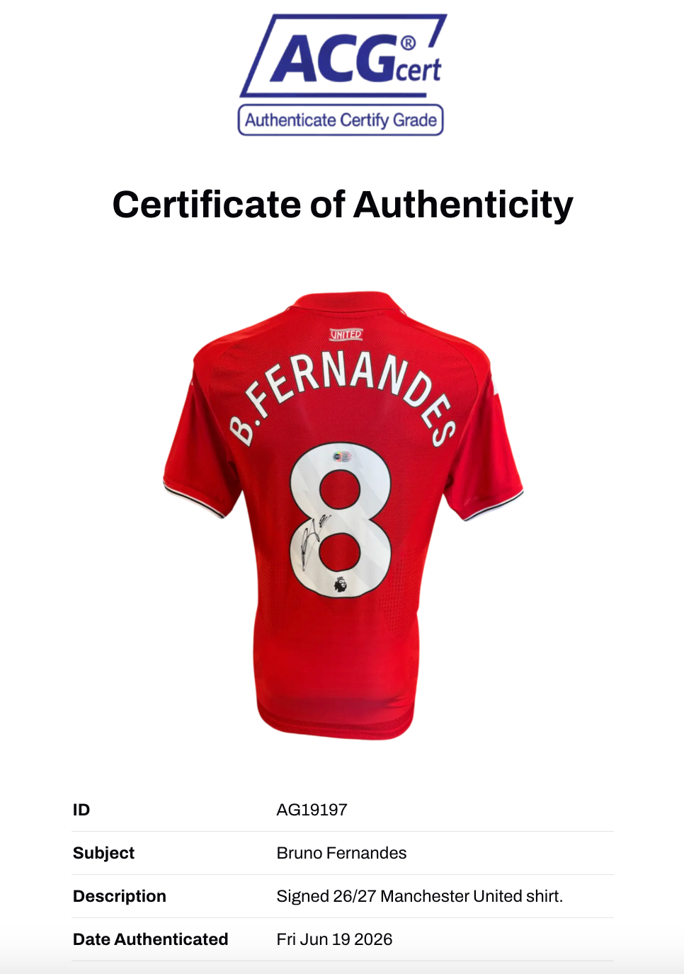 BRUNO FERNANDES SIGNED 2026/27 MANCHESTER UTD HOME SHIRT (ACG CERT AG19197)-2