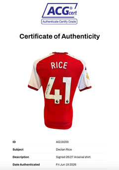 DECLAN RICE SIGNED 2026/27 ARSENAL FC HOME SHIRT (ACG CERT AG19200)-2