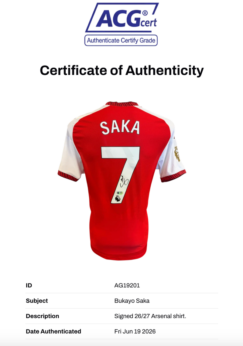 BUKAYO SAKA SIGNED ARSENAL FC 2026/27 HOME SHIRT (ACG CERT AG19201)-2