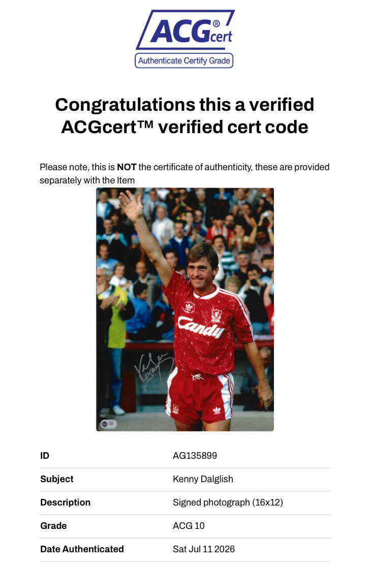 KENNY DALGLISH SIGNED LIVERPOOL FC TESTIMONIAL 16X12 PHOTO (ACG CERT AG135899)-3