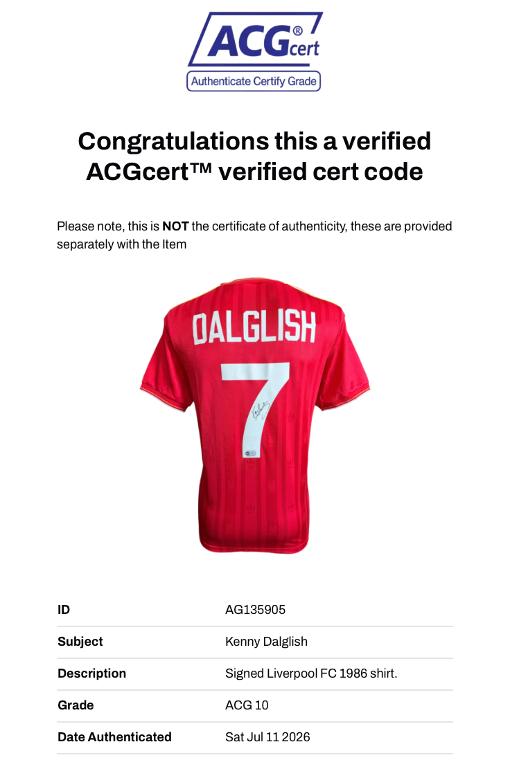 KENNY DALGLISH SIGNED LIVERPOOL FC 1986 HOME SHIRT (ACG CERT AG135905)-3