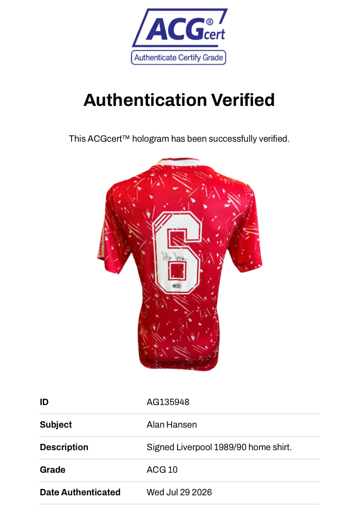 ALAN HANSEN SIGNED LIVERPOOL FC 1989/90 HOME SHIRT (ACG CERT AG135948)-3