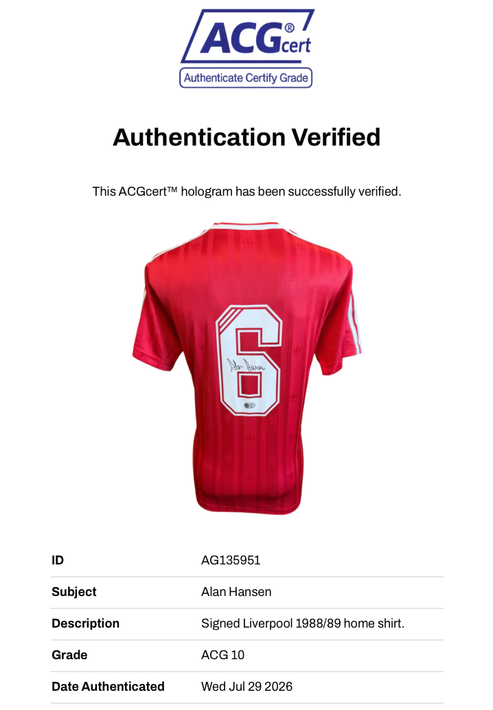 ALAN HANSEN SIGNED LIVERPOOL FC 1988/89 HOME SHIRT (ACG CERT AG135951)-3