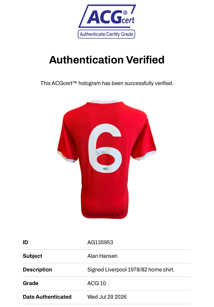 ALAN HANSEN SIGNED LIVERPOOL FC 1978/82 HOME SHIRT (ACG CERT AG135953)-3